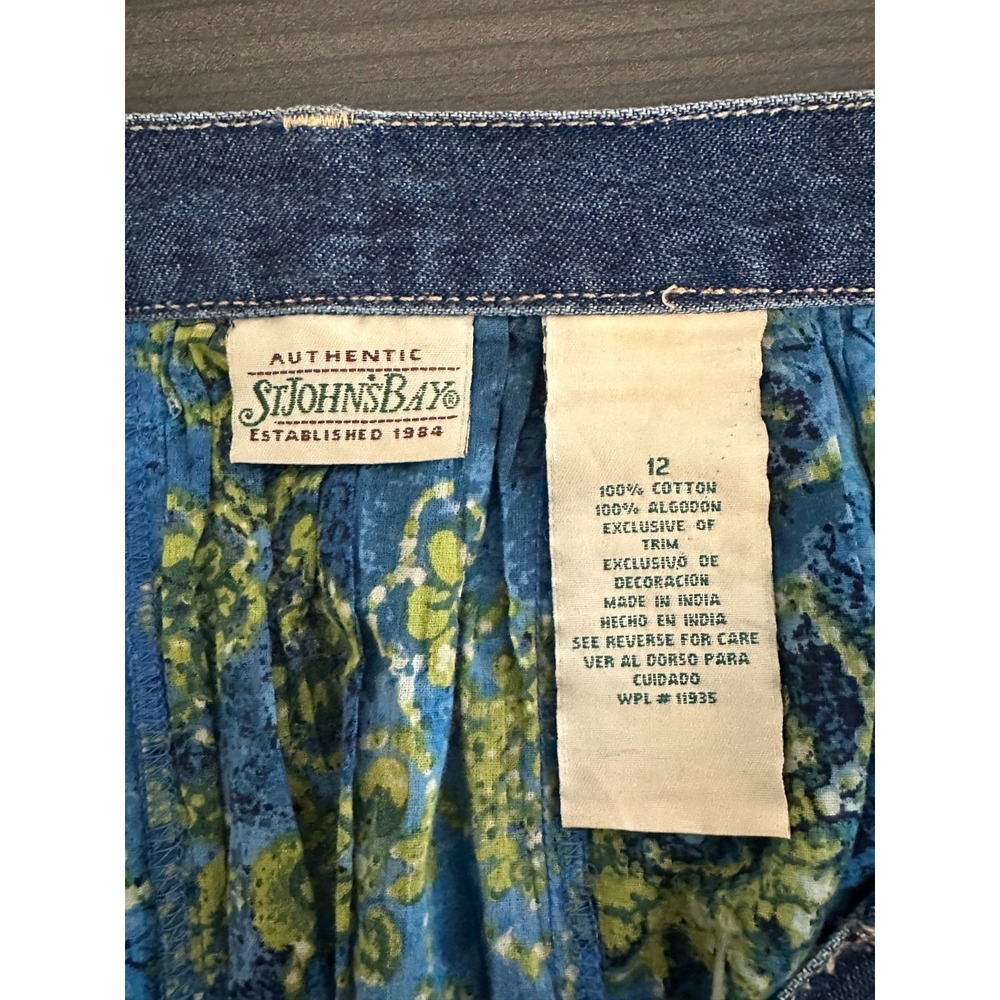 VTG 90s Prairie Chambray Tiered Midi Skirt Jean Cottagecore Festival 12 Tradwife - Picture 5 of 7